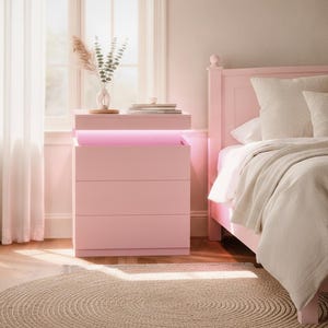 Nightstand with Charging Station & LED Lights, Modern Bedside Table with Sliding Drawer, End Table with USB Ports for Bedroom