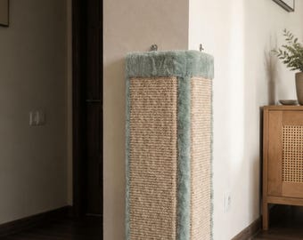 Corner Cat Scratcher Wall Protector, Natural Sisal Pad, Sage Plush Furniture Guard
