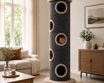 Cat Tower Barrel House 200 cm – Multi Level Cat Condo with Hidden Shelves