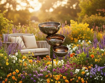 3-Layer Bird Water Bowl with Metal Stake – Rain Catcher Bird Bath, Standing Outdoor Birdbaths for Garden, Patio, Yard & Lawn Decor