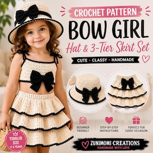 Modello per cappellino e gonna a tre strati all'uncinetto per bambina (download in PDF)