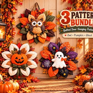 Pacote de Moldes para Colcha de Halloween, Molde em PDF para Costura de Coruja, Abóbora e Fantasma para Decoração de Parede, Decoração de Porta de Outono, Molde para Quilting para Iniciantes