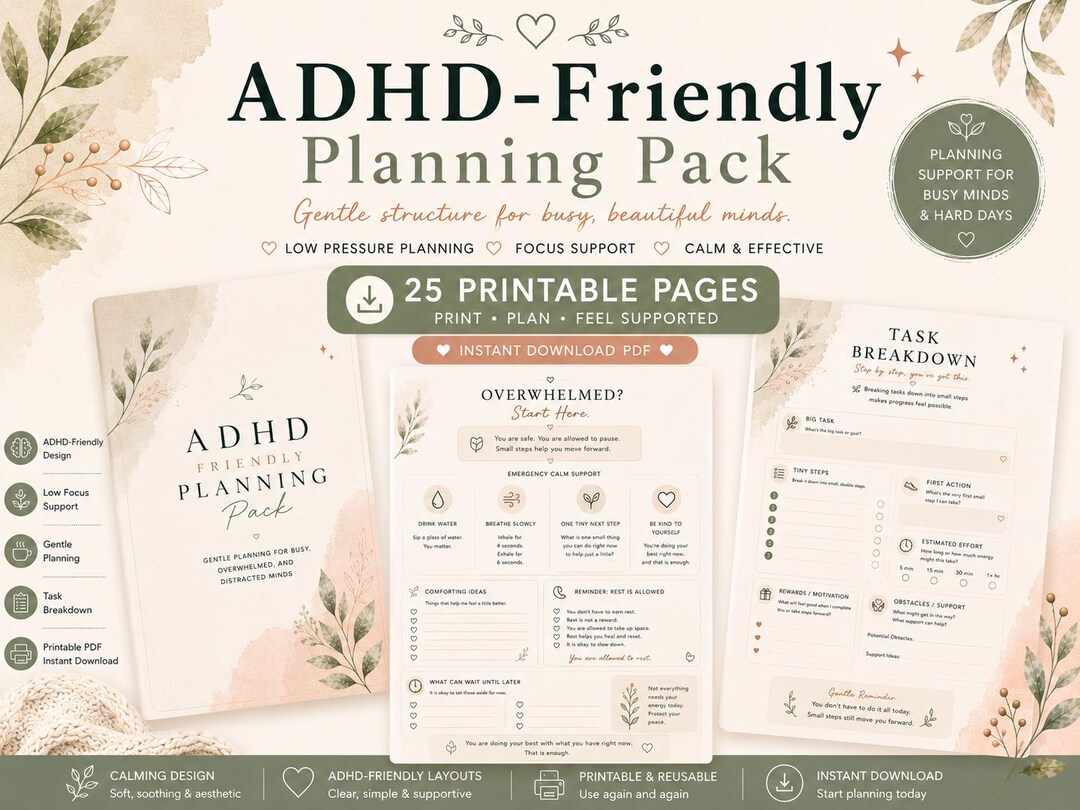 ADHD Friendly Planning Pack Printable Planner Pages for Overwhelmed ...