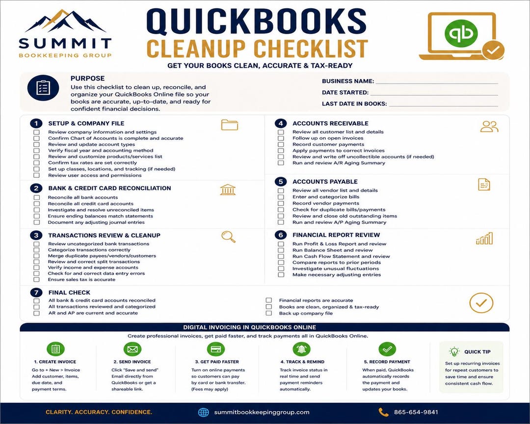 Quickbooks Cleanup Checklist for Small Business | Bookkeeping PDF ...