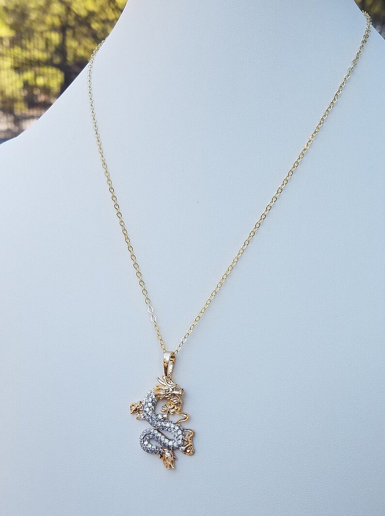18Kt Gold Fill Dragon with CZs on your choice of a 16 or 18 14 Kt Gold Filled Chain or 14Kt Gold Plated Chain