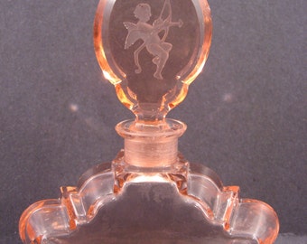 Vintage Czechoslovakian Pink Crystal Perfume Bottle with Cupid Intaglio Stopper