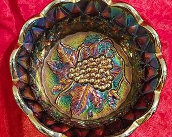 Fenton Cobalt Marigold carnival glass candy dish.