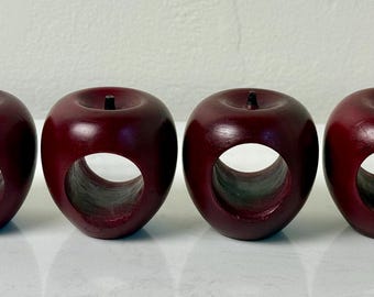 Set of 4 Vintage Wooden Red Apple Napkin Rings
