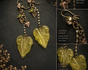 Vintage Frog Leaf Charm Earrings | Boho Nature Dangle Jewelry