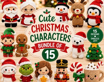 15-Piece Christmas Amigurumi Bundle | Santa, Snowman, Reindeer (PDF Pattern)