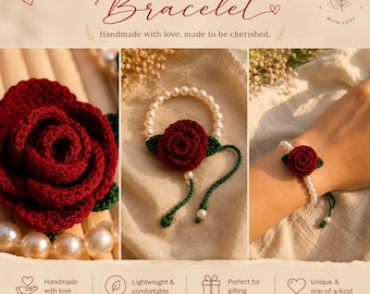 Crochet Rose Pearl Bracelet Pattern | Beaded Jewelry Tutorial (PDF Download)