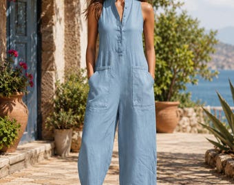Relaxed Sleeveless Wide Leg Jumpsuit for Women Casual Vacation Outfit Everyday