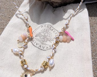 Collar Rurutu, cordón y cuentas