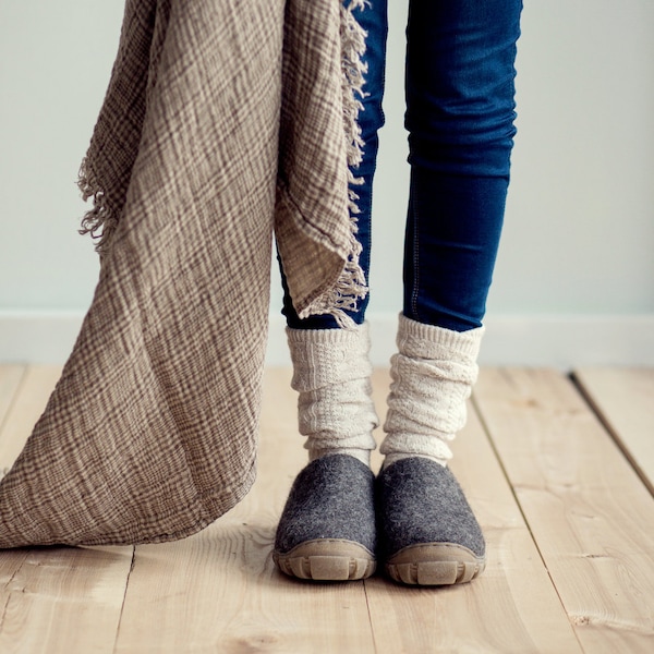 Herrenschuhe - Wollstiefel für Männer - Handgefertigte Herrenschuhe Grau - Männerschuhe Reiseschuhe Kurze Stiefeletten Filz handgefertigte Herrenstiefel