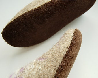 Natural upcycled leather soles handmade for my felted clogs - beige brown black