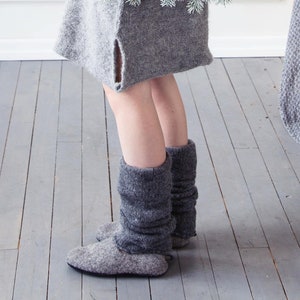 Boiled wool gray leg warmers, felted organic wool leggings, knit leg warmers, knit accessories womens Dark gray
