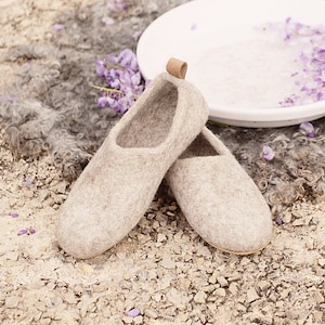 Felted wool clogs just beige organic eco friendly cream unisex slippers felted slippers handmade felt wool house shoes image 1