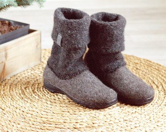 Gekookte wollen schoenen van biologische wol met rubberen zolen en gebreid bovenwerk Schoenen damesschoenen Laarzen Enkellaarsjes 