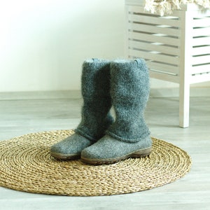 Felt boots natural gray black felted winter wool boot valenki image 2