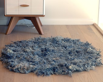 Handmade Gray Wool Rug: Organic Sheep Wool Locks, Wabi Sabi Decor