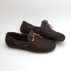 Felted wool slipper loafers coffee brown - handmade natural organic wool slippers - wool shoes