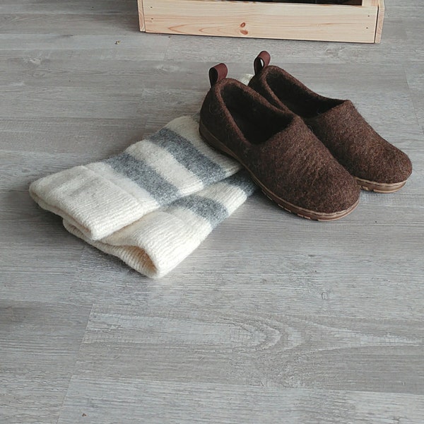 Felted Wool Clogs and Leg Warmer Set - Eco-Friendly Hygge Gift