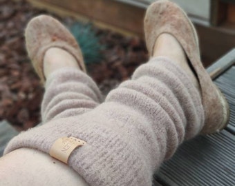 Boiled wool dust pink leg warmers dyed naturally with avocado stones, felted organic wool leggings, knit leg warmers