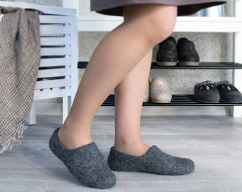 Organic Wool Felt Slippers: Dark Gray, EU43,44/US Women's 11,12