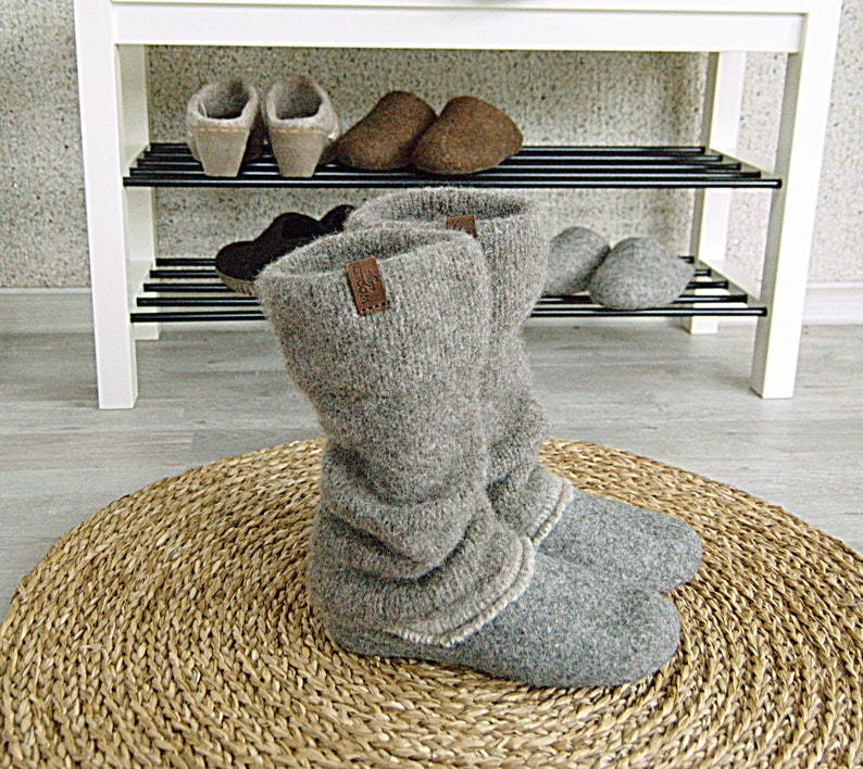 Boiled wool gray leg warmers, felted organic wool leggings, knit leg warmers, knit accessories womens ベージュ