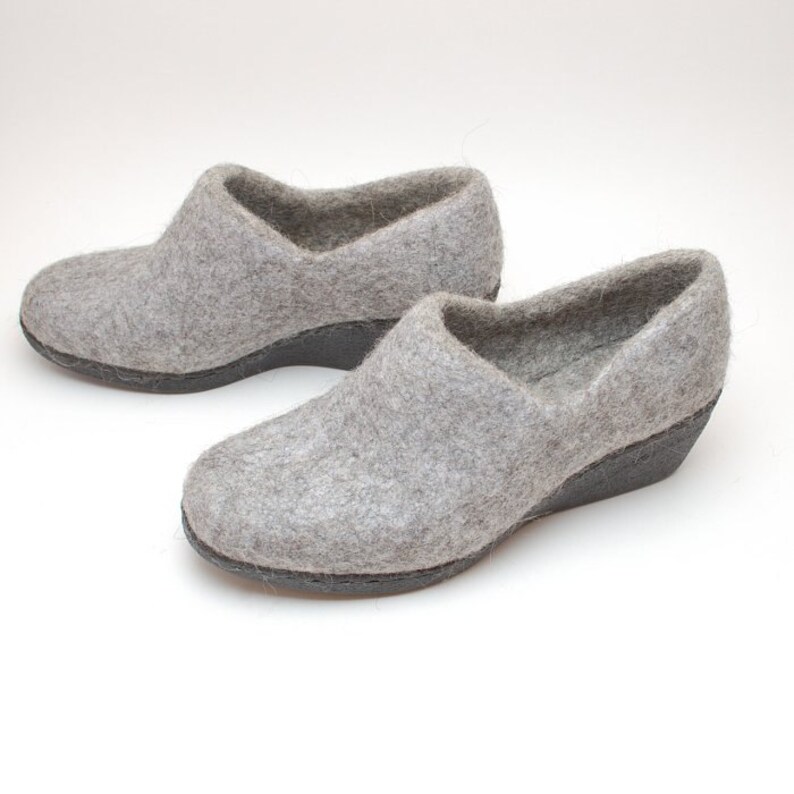 Women/'s Grey Ankle Boots with Heel felted