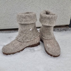 Boiled wool shoes from organic wool with rubber soles and knitted uppers image 10