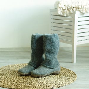 Felt boots natural gray black felted winter wool boot valenki Tan