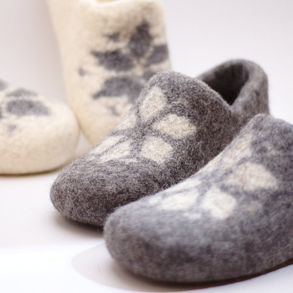 Felted wool clogs set of 2 pair - handmade natural organic wool slippers - all sizes