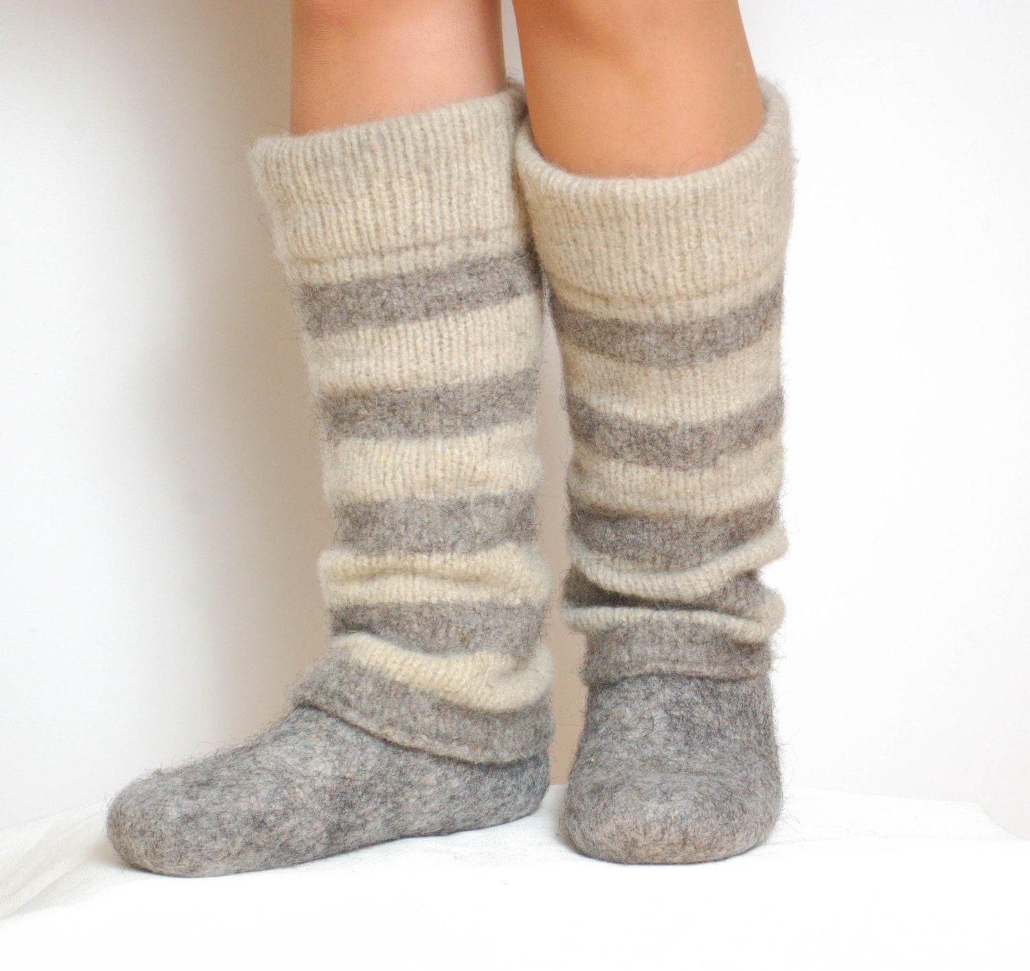 Striped Boiled Wool Slouchy Leg Warmers Striped Leg Warmers Etsy