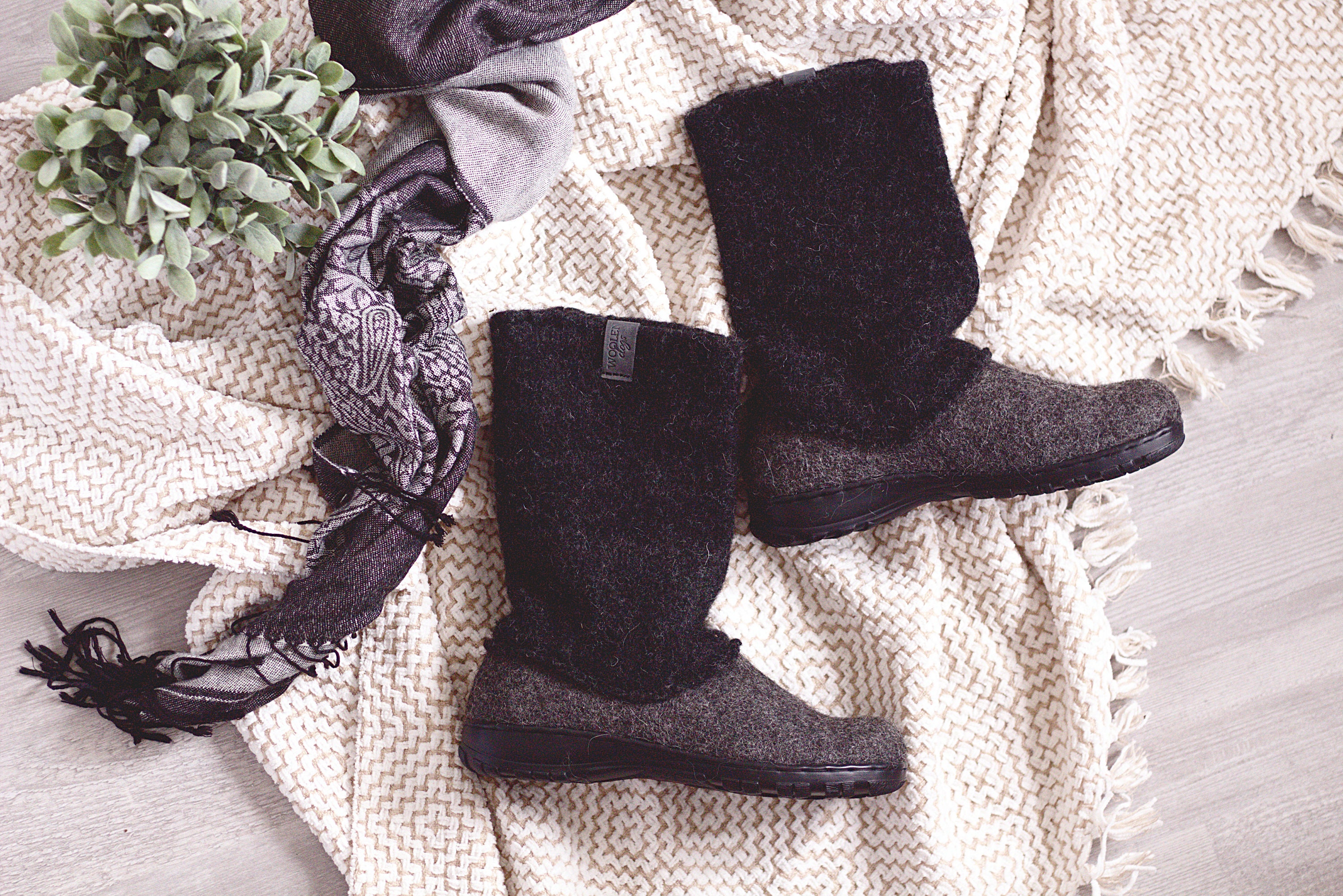 wool boiled shoes rubber uppers organic soles knitted gray dark woolenclogs
