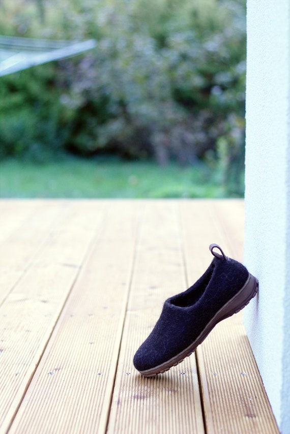Dark Brown Eco Friendly Shoes Felted Boiled Wool Clogs Etsy UK