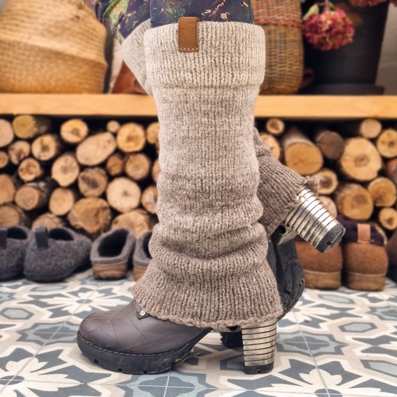 Boiled Wool Gray Leg Warmers, Felted Organic Wool Leggings, Knit