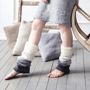 Knit boiled wool legwarmers in ombre colours from white to dark gray/ gray to dark gray