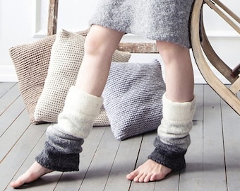 Knit boiled wool legwarmers in ombre colours from white to dark gray/ gray to dark gray