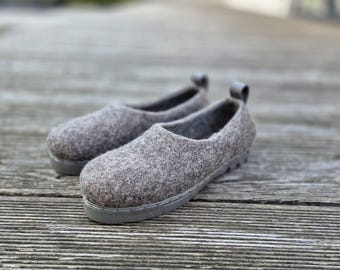 Gray Felted Wool Shoes: Sporty Sneaker Sole, EU39/US8.5