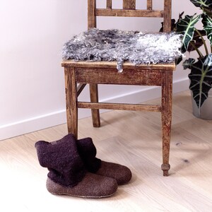 Felted handmade wool slippers, brown