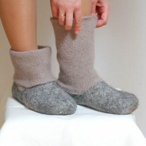 Felted handmade wool slippers, grey