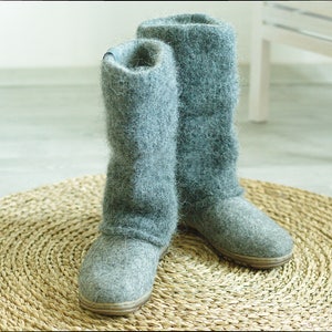 Felt boots natural gray black felted winter wool boot valenki image 8