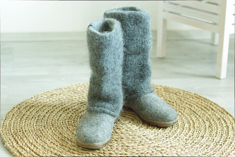 Felt boots natural gray black felted winter wool boot valenki image 8