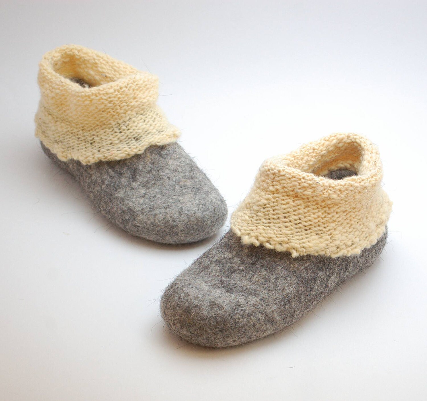 Felt wool slipper boots with knitted ankle organic wool felt Etsy
