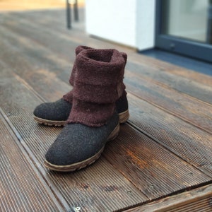 Boiled wool shoes from organic wool with rubber soles and knitted uppers 画像 8