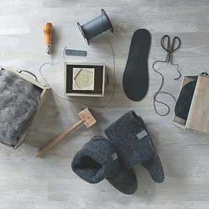 Felted handmade wool slippers, dark grey