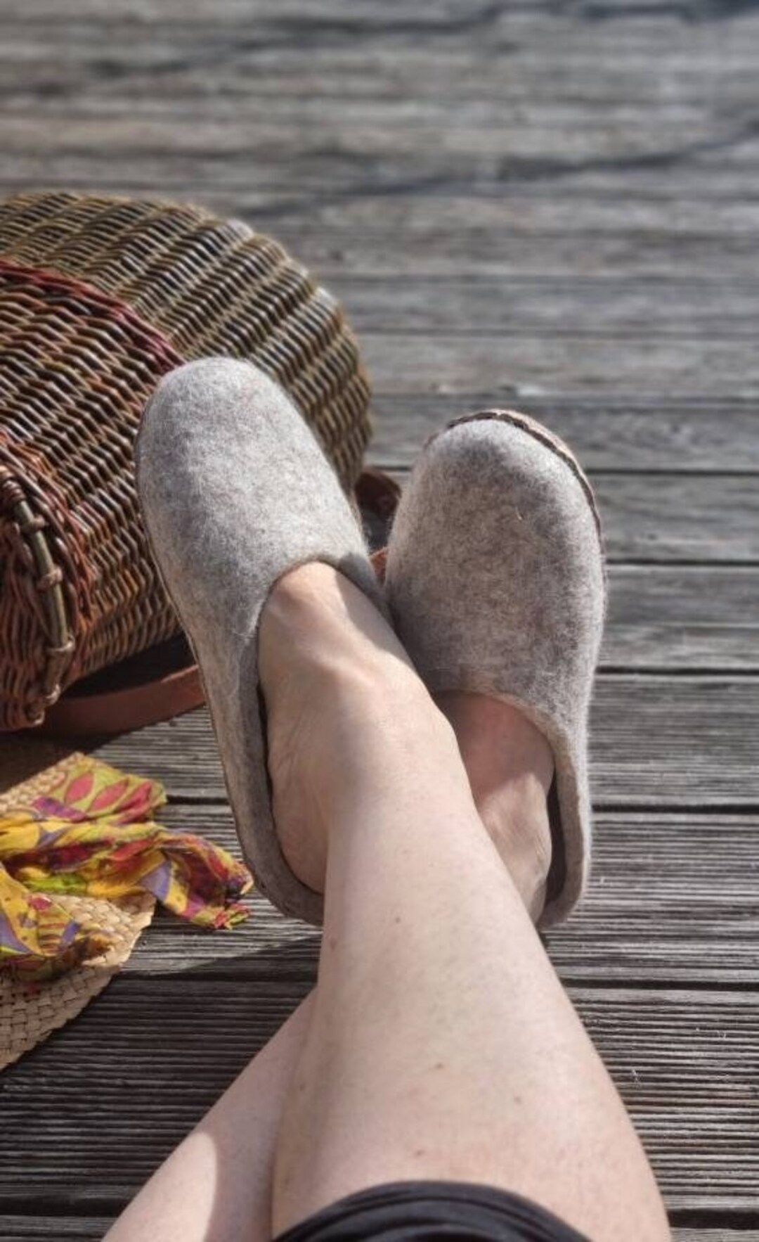 Buy Women Spa Slippers Felted From Beige Natural Wool Online in India
