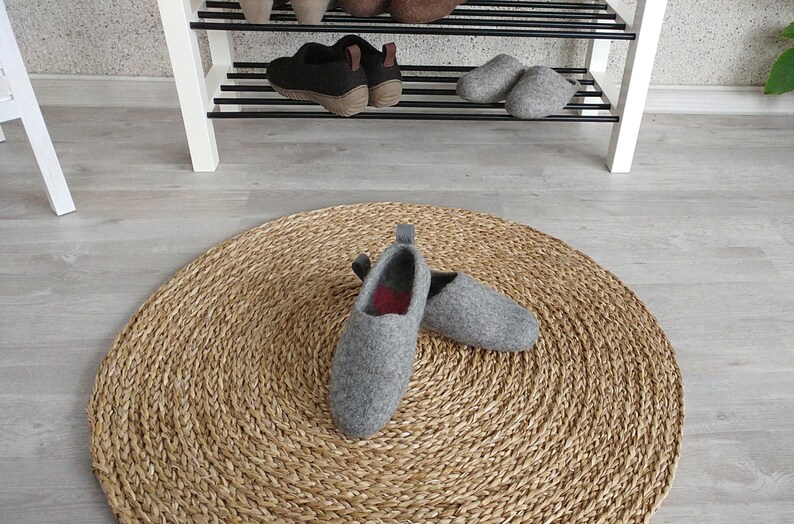 Cute House Slippers From Grey Organic Wool With Hearts in Etsy