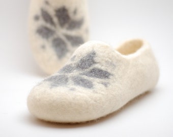 White Christmas star felted slippers